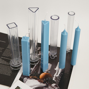 DIY香薰蜡烛三角形长方形长条杆蜡尖顶竖纹pc亚克力塑料蜡烛模具