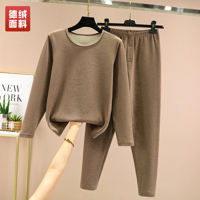 男士双面德绒休闲保暖内衣棉打底衫秋冬加绒加厚秋衣秋裤内搭套装