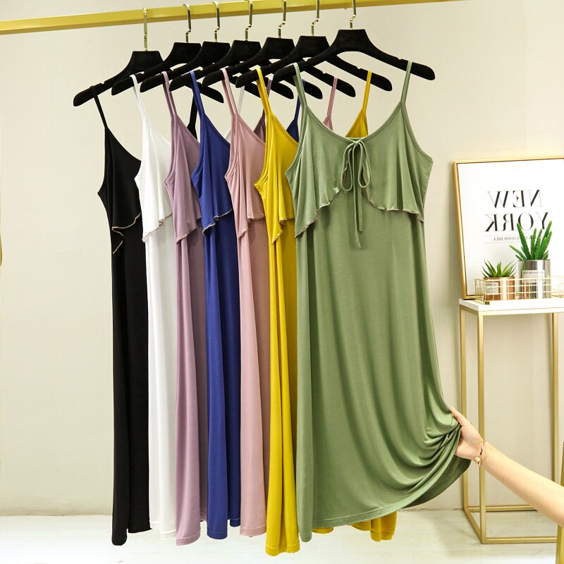 夏季薄款背心裙家居a字裙宽松打底裙无袖连衣裙睡裙女莫代尔吊带