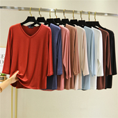 薄款 T恤女夏季 v领打底衫 韩版 体恤 2025新款 宽松上衣内搭大码 七分袖