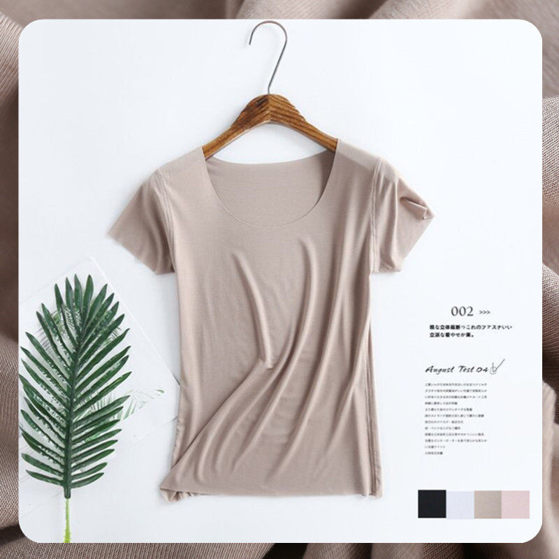 无痕短袖T恤女夏季薄款上衣简约修身内搭百搭圆领V领莫代尔打底衫