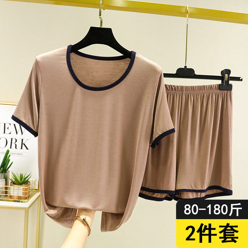 女士薄款夏季可外穿莫代尔短袖短裤套装宽松家居服睡衣睡裤两件套