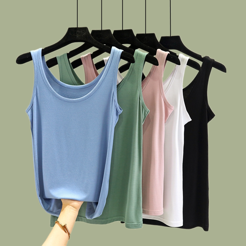 莫代尔圆领吊带女夏大码宽松显瘦打底衫外穿百搭背心居家黑色上衣