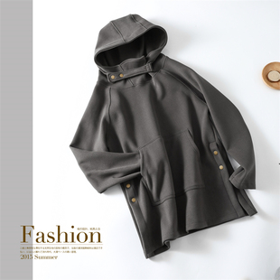 秋冬下摆开叉卫衣女德绒磨毛加厚防风保暖帽衫外套绒上衣