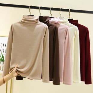 冬季新款德绒高领打底衫女外穿大码长袖T恤加绒加厚内搭纯色上衣