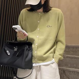 9004小猫刺绣软糯亲肤针织开衫 外套女百搭休闲宽松圆领毛衣上衣