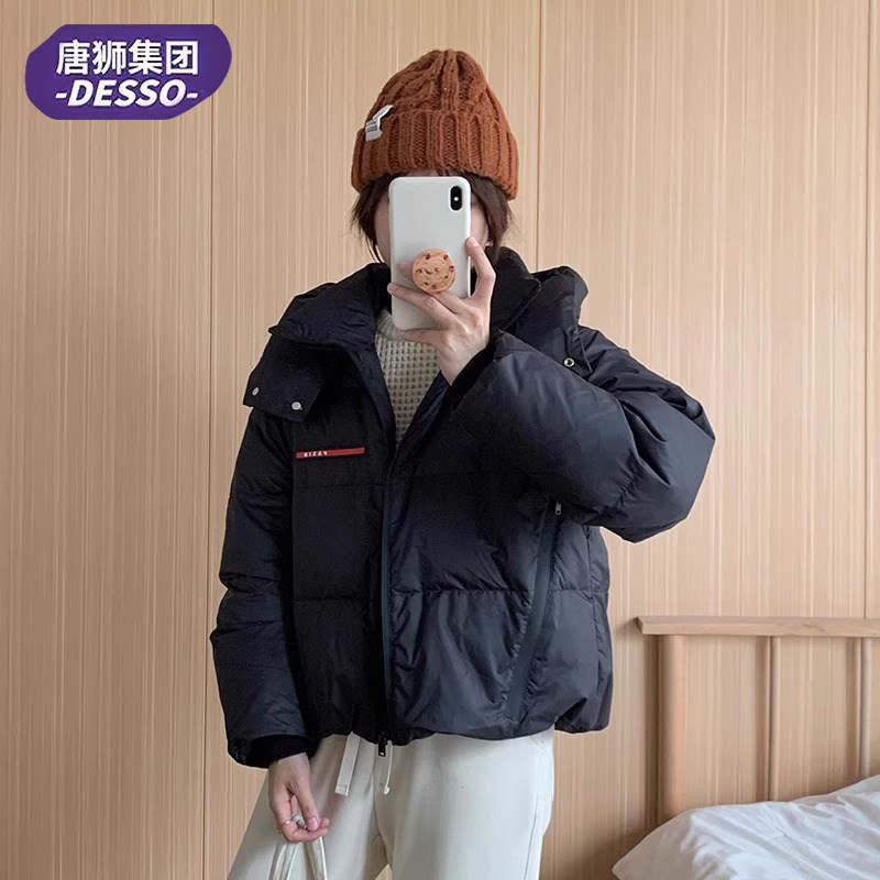 唐狮集团DESSO 羽绒服女短款连帽冬季2024新款韩版情侣保暖面包服