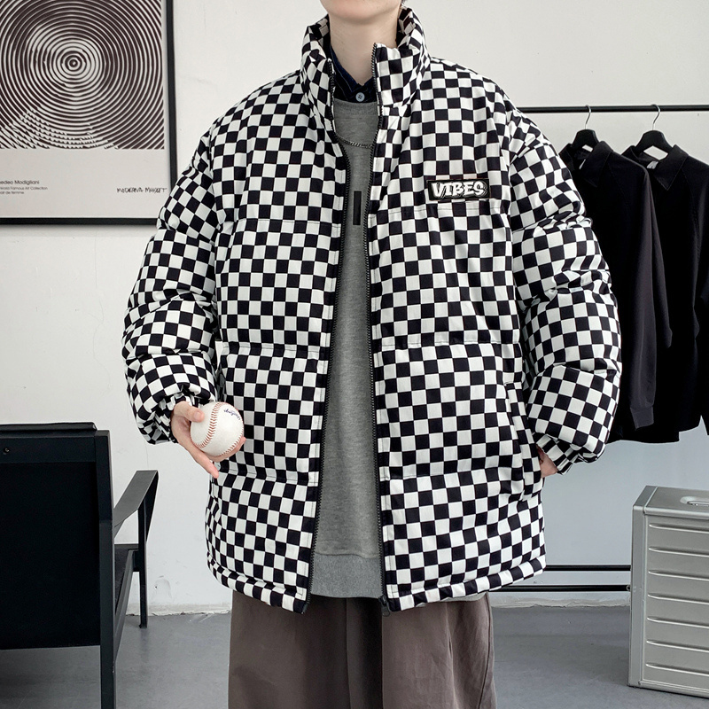 GLM森马集团棉服外套男冬加厚潮牌oversize格子情侣面包服棉衣袄