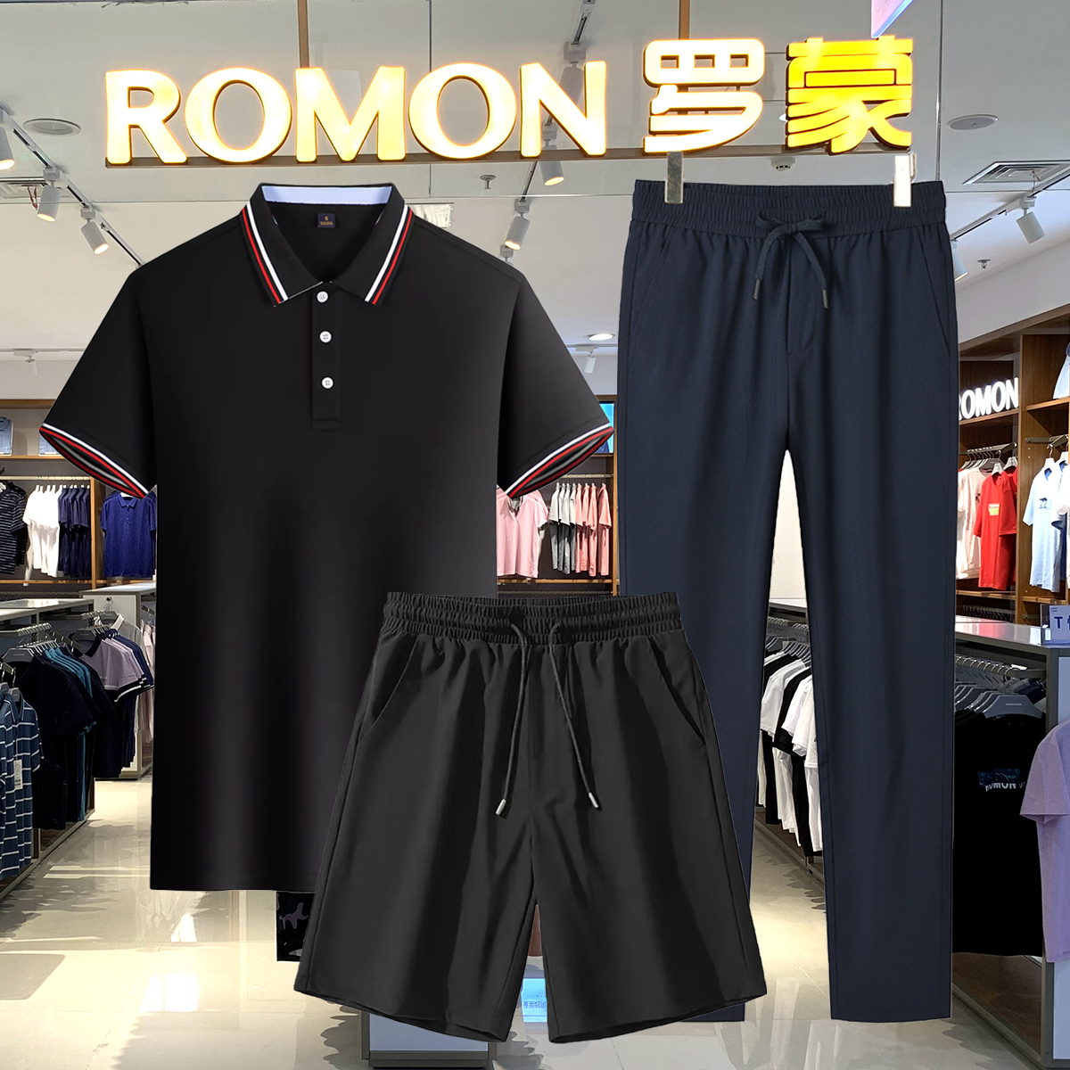 【父亲节专场】Romon/罗蒙polo衫男士短袖t恤翻领情侣半袖上衣