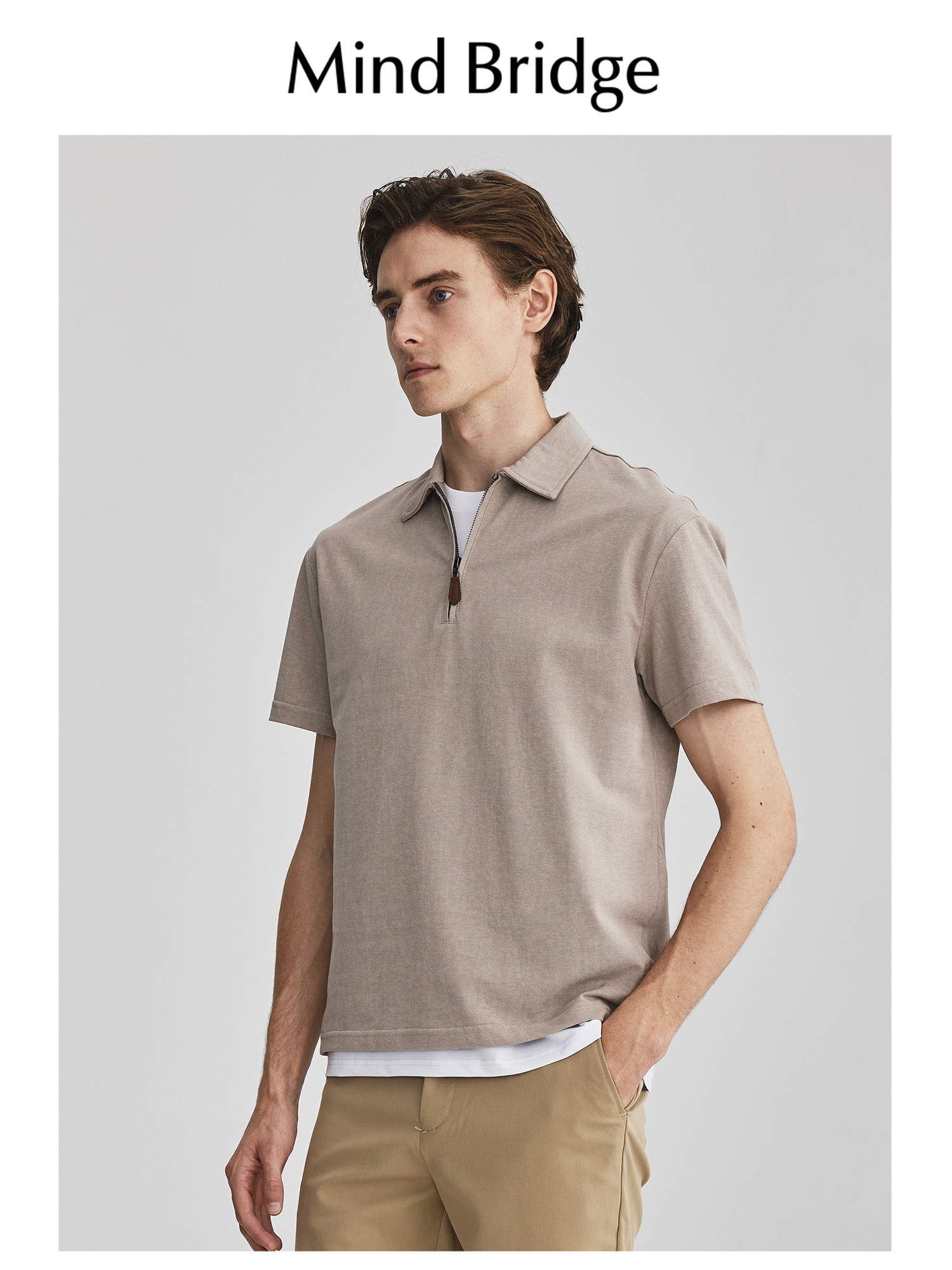 MINDBRIDGE SUMMER HALF ZIP CASUAL TOP MENS SHORT SLEEVE POLO SHIRT 2024 NEW SIMPLE BUSINESS T-SHIRT
