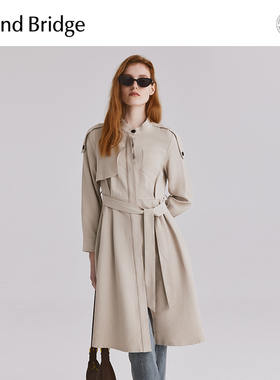 MB MindBridge百家好秋季收腰连衣裙2025新款风衣式长裙女通勤