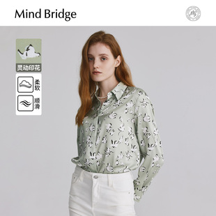 通勤休闲衬衣女士老钱风上复古衣 衬衫 Mind Bridge2025秋印花长袖