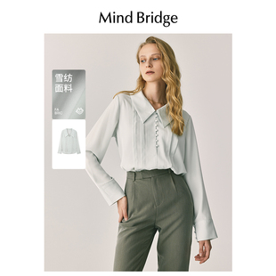 法式 衬衫 复古设计感压褶衬衣女士翻领通勤上衣 长袖 MindBridge秋季
