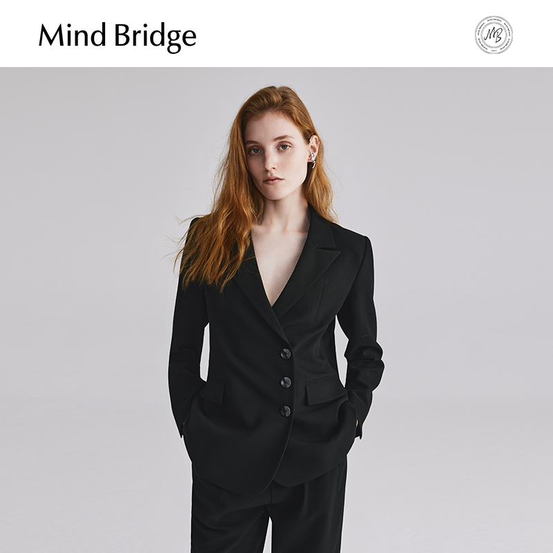 Mind Bridge气质黑色西服秋季轻熟风西装女士简约通勤休闲外套