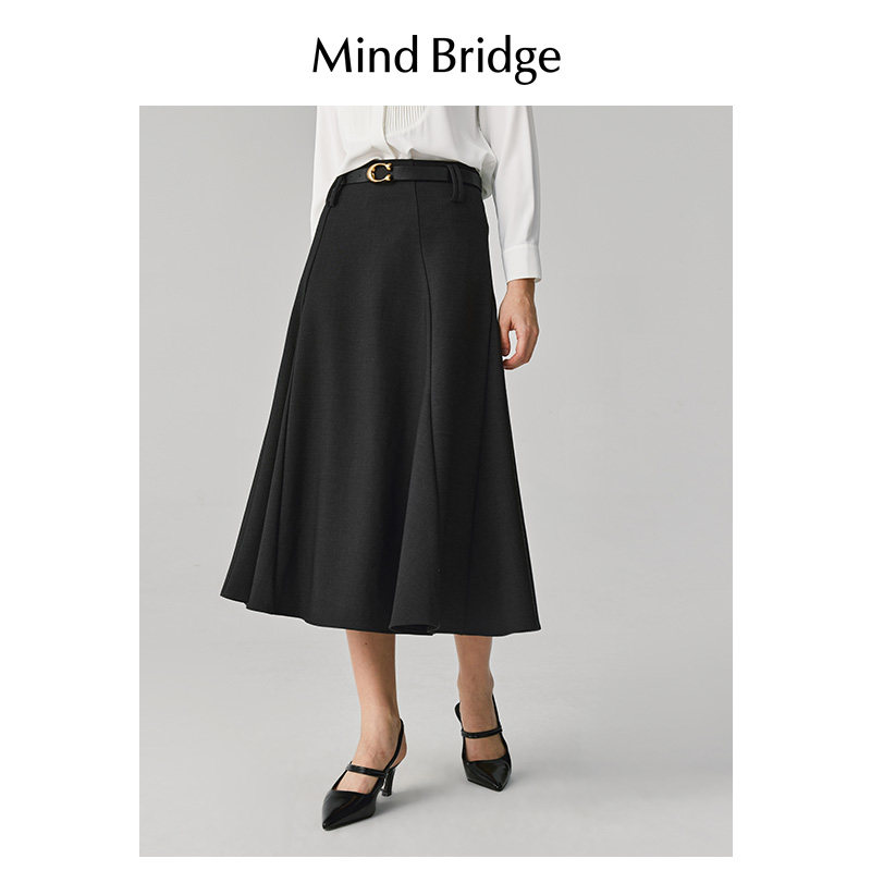 MindBridge2025年秋季法式简约花苞裙女士简约A字长裙