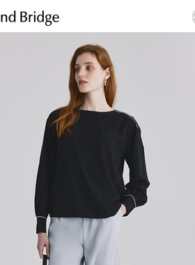 MB MindBridge2025秋季女士法式通勤简约衬衫长袖衬衣一字领上衣