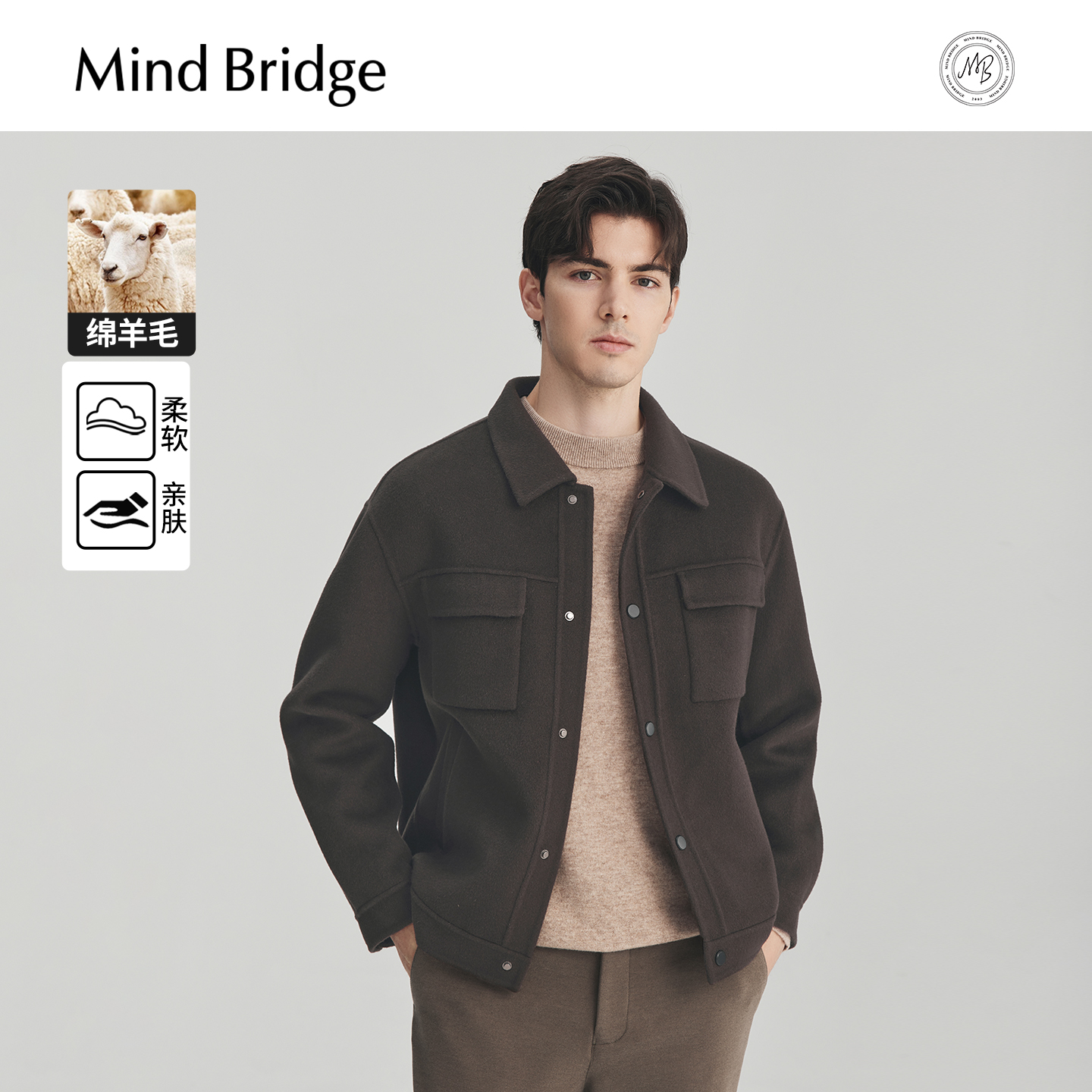 MindBridge翻领工装毛呢外套