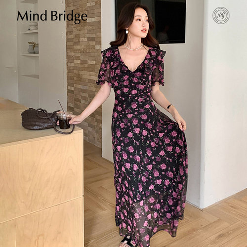 MindBridge法式V领碎花连衣裙