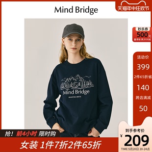 T恤 学院风长袖 MindBridge韩系休闲圆领刺绣卫衣女纯棉上衣春季