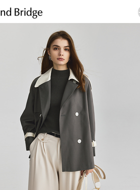MB MindBridge2026新款撞色夹克女士短款风衣春韩系气质翻领外套