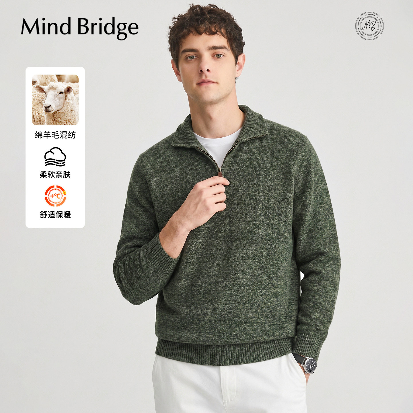 MindBridge复古半拉链翻领毛衣
