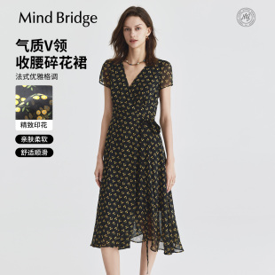 V领碎花裙法式 茶歇裙2026年春季 优雅连衣裙 Bridge女士中长款 Mind
