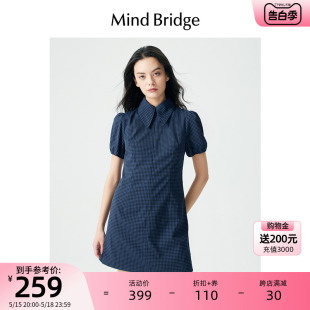 工装 格子泡泡袖 连衣裙 MindBridge百家好夏季 裙女短袖