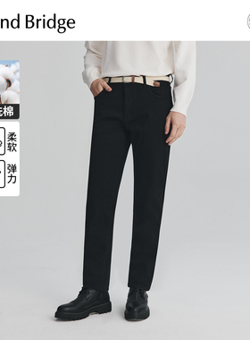Mind Bridge2025年秋黑色休闲牛仔裤男士简约百搭直筒裤修身长裤