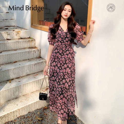 MindBridgeV领泡泡袖碎花连衣裙
