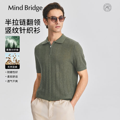 MindBridge半拉链翻领短袖针织