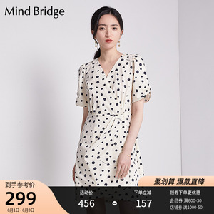 Mind Bridge2023夏季新款连衣裙女设计感波点印花长裙V领收腰裙