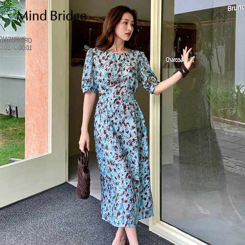MindBridge复古撞色圆领碎花裙