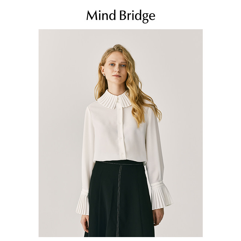 MindBridge 女士长袖白色衬衣春季设计感小众上衣英伦复古衬衫