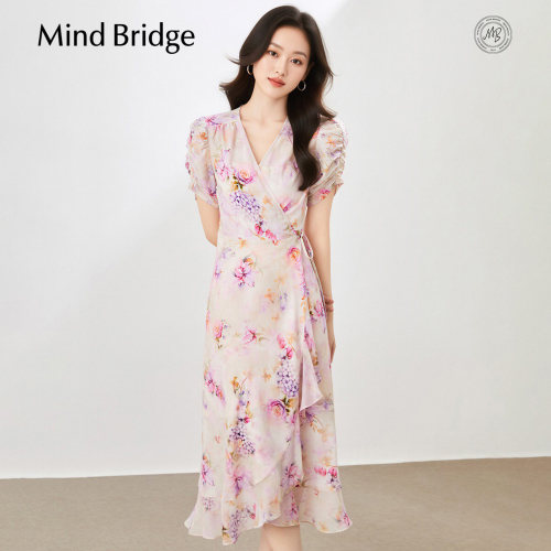MindBridge显瘦连衣裙V领碎花裙