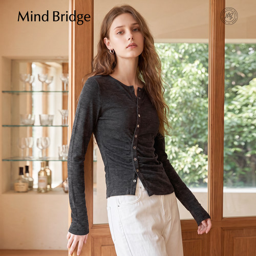MindBridge设计感斜襟长袖T恤
