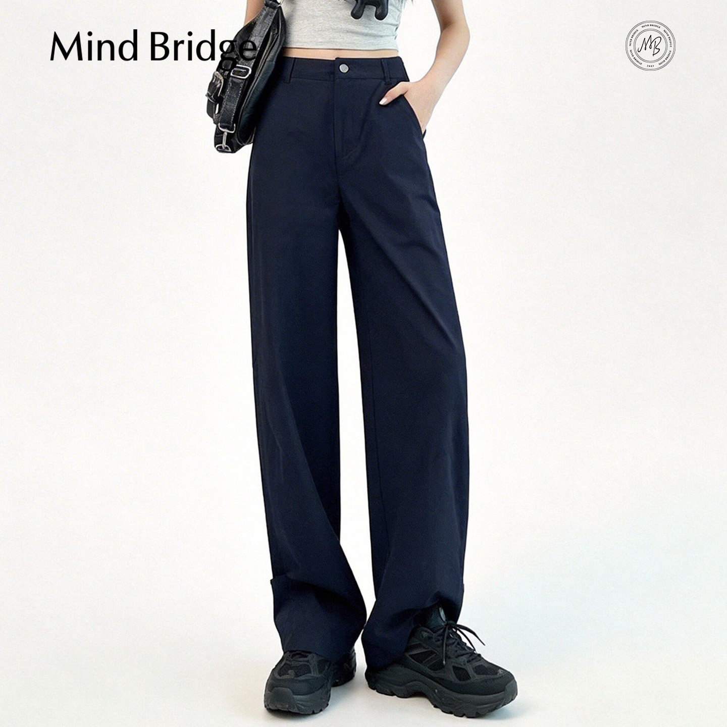 Mind Bridge女士纯色休闲工装裤2026年夏季薄款时尚弯刀裤长裤