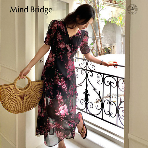 MindBridgeV领收腰碎花连衣裙