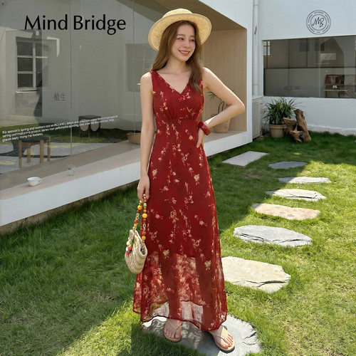 MindBridge复古碎花吊带裙
