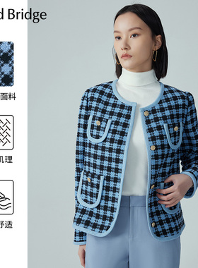 MB MindBridge设计感蓝色小香风外套2025年秋格子休闲夹克女