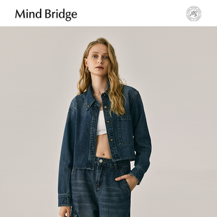 上衣 Mind Bridge春季 牛仔外套女士水洗蓝短款 丹宁上衣复古工装
