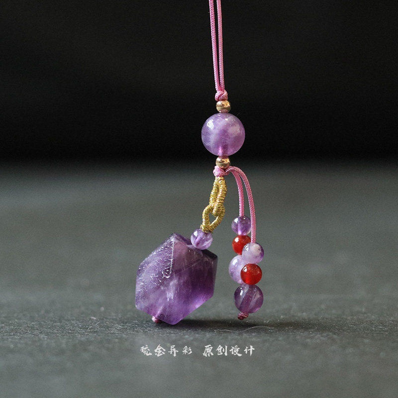 紫茉 天然紫水晶原石九紫离火手机挂件女精致手机吊坠旺桃花挂坠,3C数码配件,手机挂件/手机链,淘宝优惠券,粉丝福利购,淘宝优惠卷