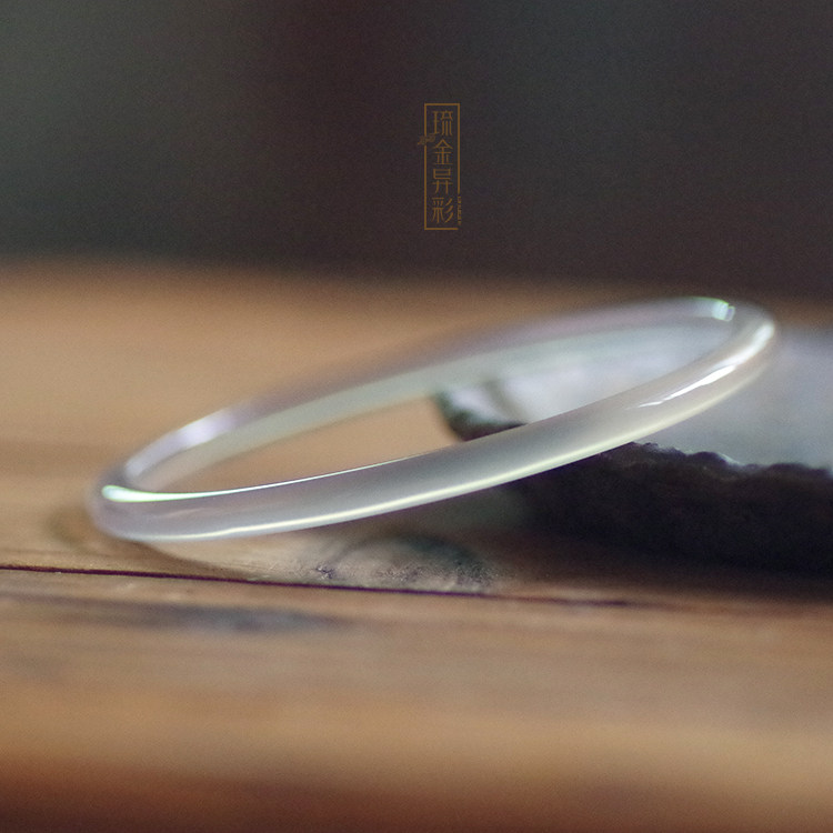 烟雨江南 天然冰种烟灰玉髓叮当手镯