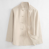 唐装 男装 中国风苎麻立领衬衫 春秋季 男复古中式 盘扣上衣民族风衬衣