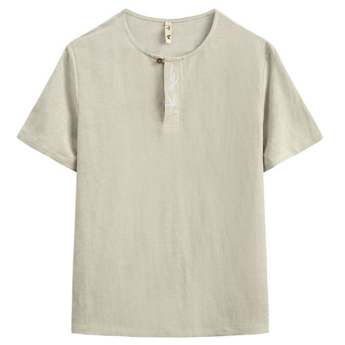 玄笙夏季短袖T恤男宽松棉麻上衣