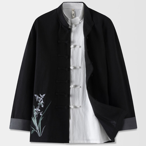 黑竹国潮立领青年盘扣上衣玄笙