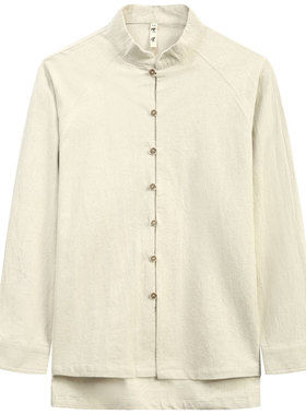 唐装男中式全麻衬衫国风男装秋季苎麻衬衫宽松大码立领长袖上衣男