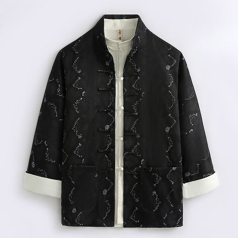 唐装男春季中国风中青年时尚印花国潮蛇皮纹外套手工盘扣中式上衣