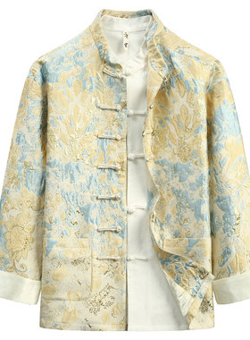 唐装男春季新品中国风男装复古中式改良盘扣立体提花外套男国潮