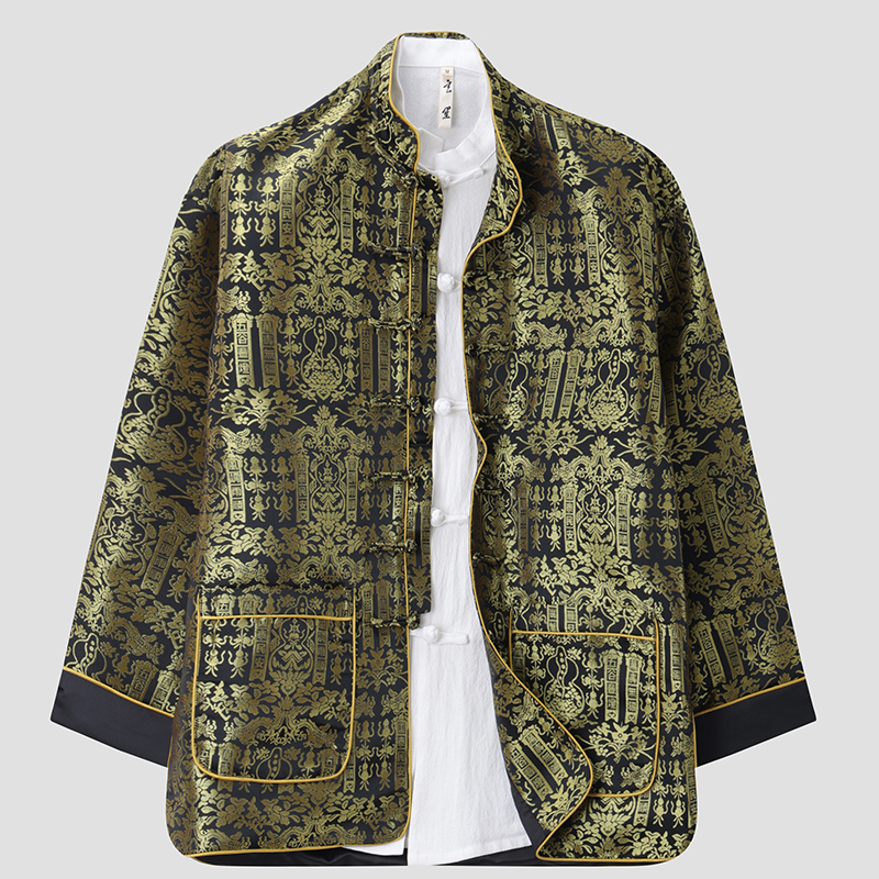 春秋季唐装男中国风立领宽松葫芦提花外套男国潮中式复古改良上衣