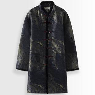 棉服加厚国潮提花棉袄男新中式 中长款 盘扣棉衣上衣棉袄 男冬季 唐装